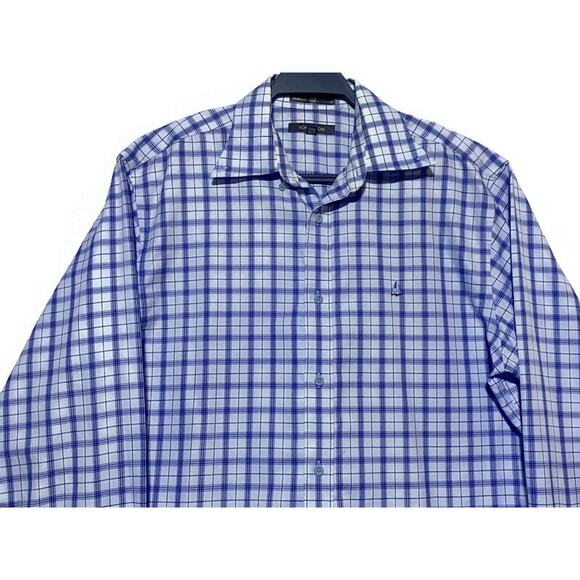 Nordstrom Button Up Shirt Men's Medium Blue White Plaid Long Sleeve Wrinkle Free - Picture 4 of 7